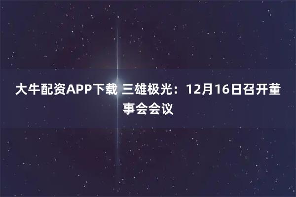 大牛配资APP下载 三雄极光:12月16日召开董事会会议